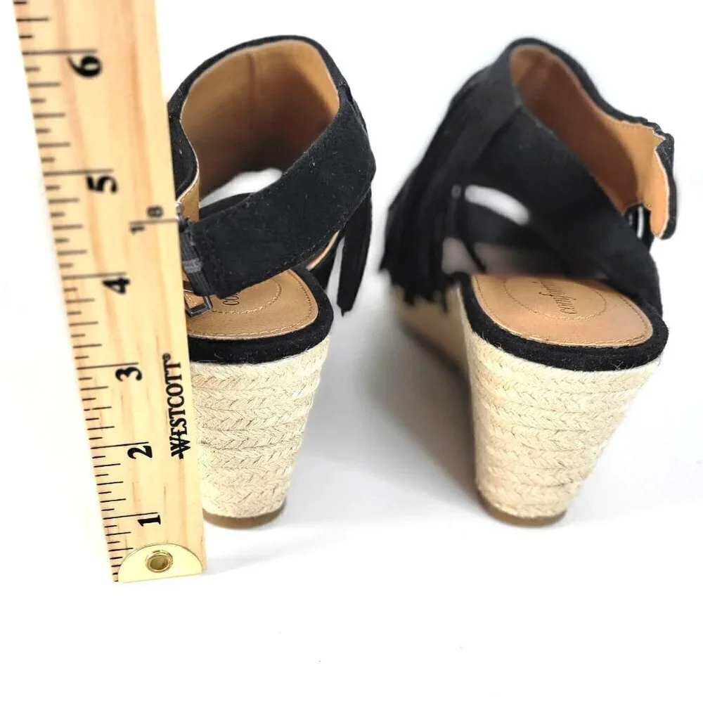 Comfortview Diane Espadrille Sandals Heels Wedge Fringe Black Women Size 9M